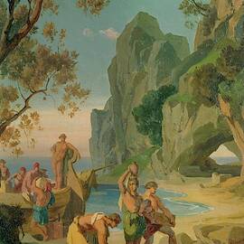 Ulysses resting after landing. Oil on canvas Triptych. by Friedrich d J Preller