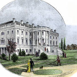 United States, Washington, Dc Gardeners Mowing The Lawn Of The White House Garden In The Years 1880 Colour Engraving Of The 19th Century by American School