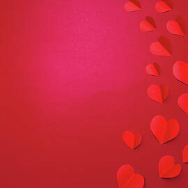 Valentine Card With Red Heart On Red Background, Abstract, Flat by Cavan Images