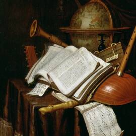 Vanitas With A Globe, Musical Scores And Instruments, 1692 by Edwaert Colyer Or Collier