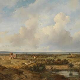 View of Haarlem. View of the Dunes with the Ruins of Brederode Castle near Santpoort. by Andreas Schelfhout