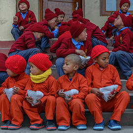Young Monks In Lunch Time India by Ilana Lam