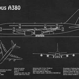 Airbus a380 - Airplane Blueprint. Drawing Plans or Schematics with design outline for the Airbus a38 by SP JE Art