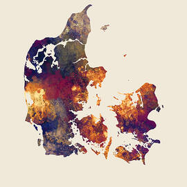 Danmark Watercolor Map by Michael Tompsett
