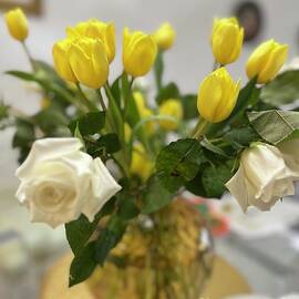 Happy Valentines Day Yellow Tulips White Roses Floral Arrangement  by John Shiron