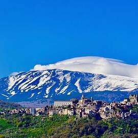 Mount Etna with Castiglione di Sicilia in the foreground, Sicily, Italy . by Joe Vella
