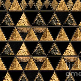 seamless golden triangle checker mosaic pattern vintage abstract gold plated relief sculpture on black background modern elegant metallic luxury backdrop maximalist gilded wallpaper 3d rendering by N Akkash