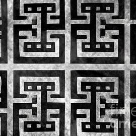 seamless painted greek key black and white artistic acrylic paint texture background creative grunge monochrome hand drawn ornamental square motif tileable surface pattern design 3d rendering by N Akkash