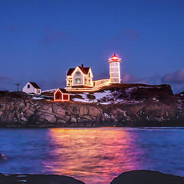Stars over Nubble Lighthouse in Maine by Jeff Folger
