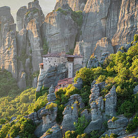 Sunset View Point The Great Meteoron Monastery Meteora Greece by Wayne Moran