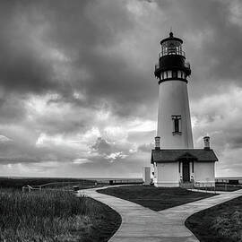 Yaquina Head Lighthouse Black and White by Gerald Mettler