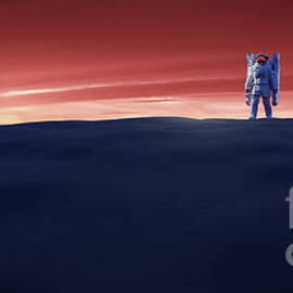 Astronaut doing space walk and explore a distant planet such as Mars. by Michal Bednarek