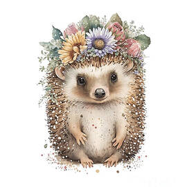 Hedgehog Boho Woodland Animal Floral by Heidi Joyce