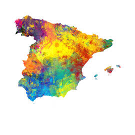 Spain Watercolor Map by Michael Tompsett