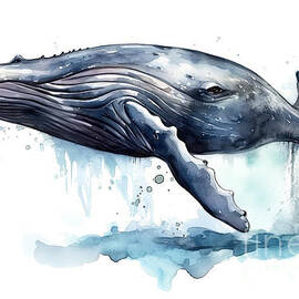 Whale. Humpback whale watercolor illustration. Underwater fauna by N Akkash