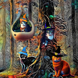 Wild Witch Cat Gang Guards the Forest by Carol Lowbeer