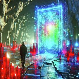 A human being is seen wandering in the cave-filled streets of a futuristic city. by Mangal Bakshi