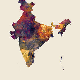 India Watercolor Map by Michael Tompsett