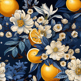 a  blue  and  white  tile  pattern  with  lemons  and  f  ccf  c  e  fcc  eaf by Asar Studios by Artistic Rifki