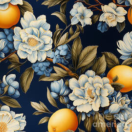 a  blue  and  white  tile  pattern  with  lemons  and  f  dfe  bb  aa  bdc  fdb by Asar Studios by Artistic Rifki