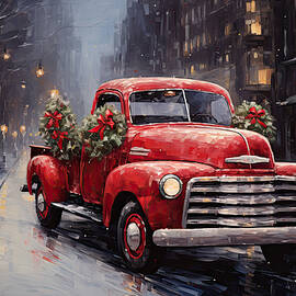 A Christmas Tradition - The Iconic Red Truck in Downtown Chicago by Lourry Legarde