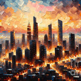 A dramatic skyline of a modern metropolis from a high vantage point by Jeff Creation