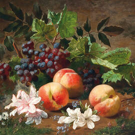 A Forest Still Life with Peach and Grapes by Craphe Studio