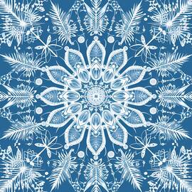 A snowflake pattern of symmetrical shapes and lines in white by Andre Petrov