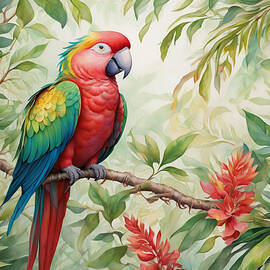A vibrant parrot with striking red by Manjik Pictures