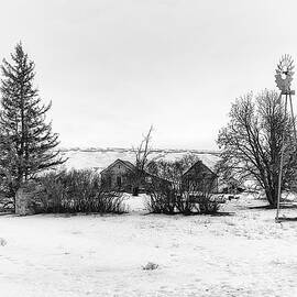 Abandoned Farm Covered in Snow bw by Jerry Abbott