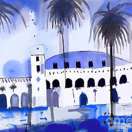 Above  Below Painting beach palm spain palm tree white and blue  by N Akkash