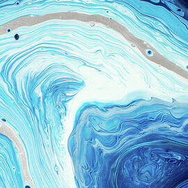 Abstract Acrylic Fluid Painting Blue White Silver by Matthias Hauser