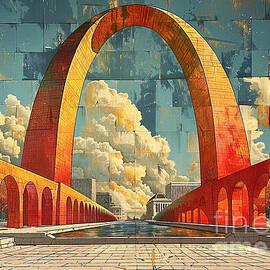 Abstract American Landmarks Citiscapes Arch Gateway Modern Architecture A Geometric Archway in a Cityscape by Clark Leffler