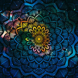 Abstract ancient navy geometric with star field and colorful galaxy by Julien