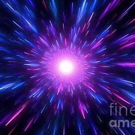 abstract background in blue and purple neon glow colors speed of light in galaxy explosion in universe cosmic background for event party carnival celebration or other 3d rendering by N Akkash