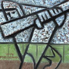 Abstract Baseball Player Stadium Art Print by Tommervik