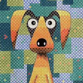 Abstract Dog with Patchwork Quilt Background  by Graham Wallwork