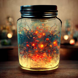 abstract  fireflies  caught  in  glass  Jar  realistic  detai  6828f4eb  bac6  467a  4d84  b7be488c1 by Celestial Images