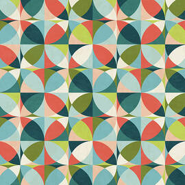 Abstract geometric seamless pattern in mid-century modern colors, with texture by Julien