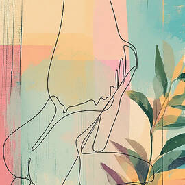 Flora and Form Seated Nude Woman Minimalist Line Art Abstract Line Woman with Leaves Sensual Girl by MOUNIR KHALFOUF