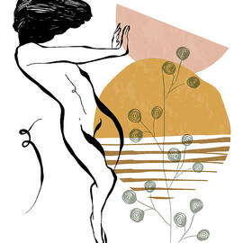 Abstract minimalist aesthetic poster, nude woman lineart, retro vintage feminine line art collection by Mounir Khalfouf