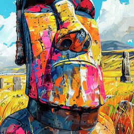 Abstract Moai Statue on Easter Island A Colorful Interpretation of Ancient History by Clark Leffler