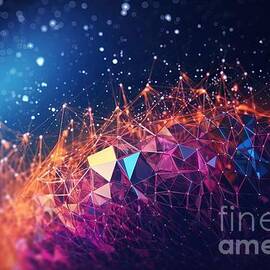 Abstract neural network. Big data concept. Global database and artificial intelligence. Bright, colorful 3D illustration with bokeh effect by N Akkash