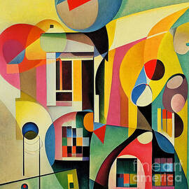Abstract painting of multicolored geometric shapes, print on demand