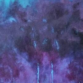 Abstract Purple Trees on Turquoise by Julie P Turner