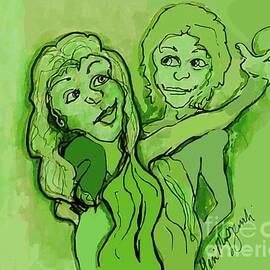Adam And Eve Grabbing The Green Apples  by Geraldine Myszenski