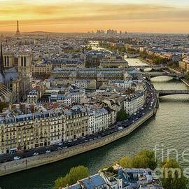 Aerial Paris Over the Seine at Sunset Notre Dame and Ile de la Cite by Mike Reid