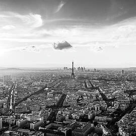 Aerial View of Paris and Eiffel Tower in Black and White by Alexios Ntounas