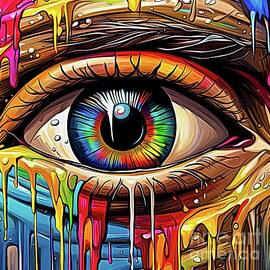 AI Art Macro CloseUp of God's Eye Crying in Color Abstract Expressionism by Rose Santuci-Sofranko