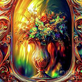 AI Art Reflection of Flowers and Vase in an Antique Mirror Abstract Expressionism by Rose Santuci-Sofranko